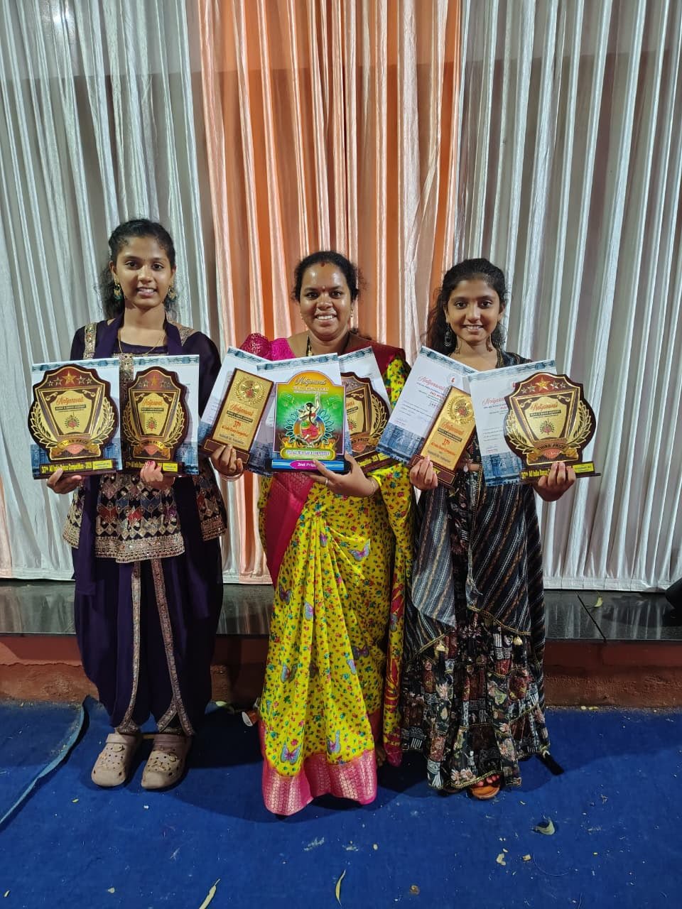 Guru Indrani Reddy with students celebrating award-winning choreography
