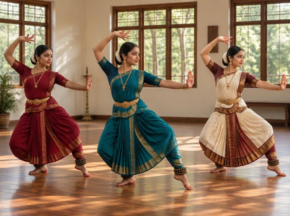 Three dancers rehearsing choreography together