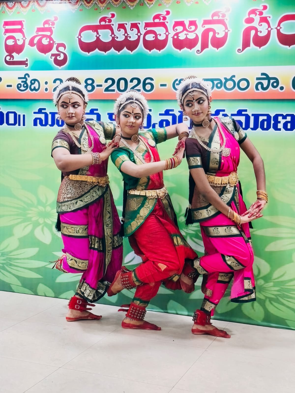 Natya Deepika students demonstrating rhythmic footwork with ankle bells