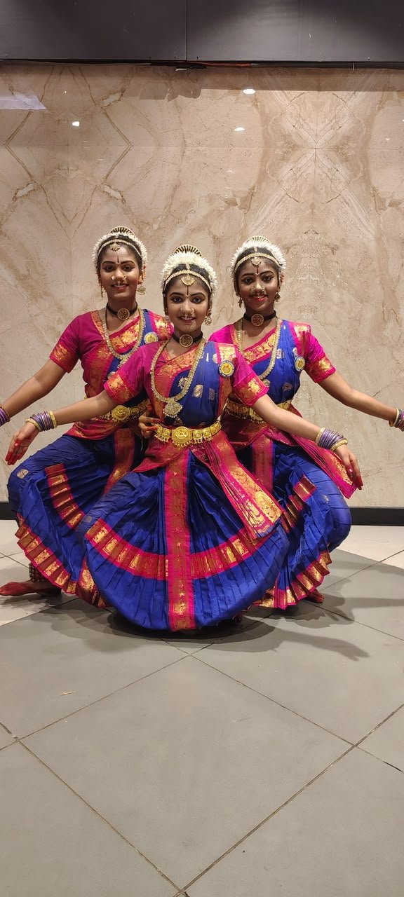 Natya Deepika students demonstrating classical Kuchipudi posture and aramandi stance
